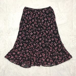90s Y2K Vintage Casual Corner Black Pink Floral Layered Midi Skirt